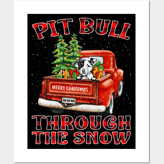 Christmas Pit Bull Through The Snow Dog Santa Truck Tree Wall Art by intelus